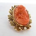 SOLD Antique Gold and Coral Cameo Brooch 15ct Gold Set With Pearl 2.5cm